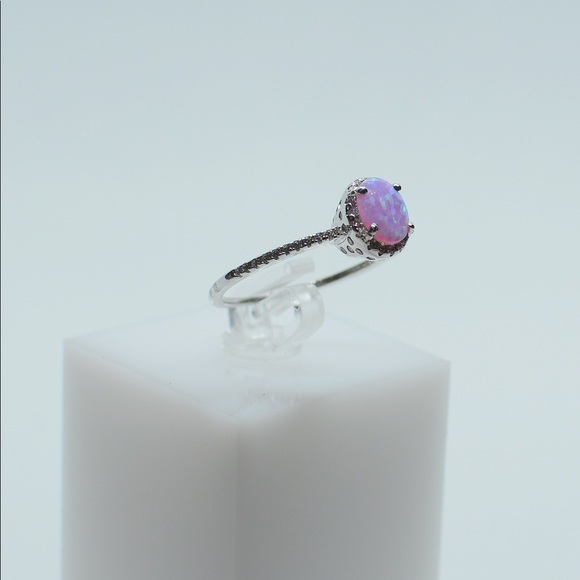 .925 Sterling Silver Oval Pink Opal CZ Ring - Picture 4 of 8